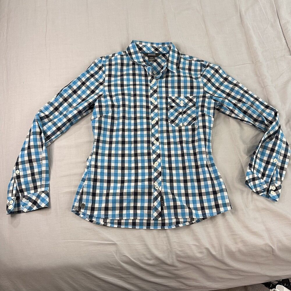 Outdoor Research Button Up Shirt Womens S Blue Plaid Long Sleeve